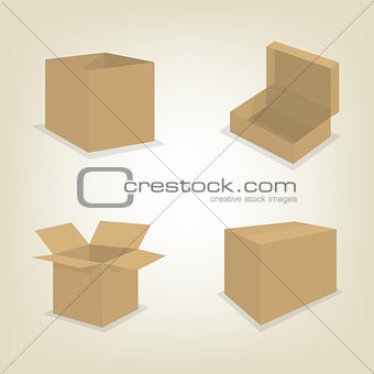 Flat icons of cardboard boxes, vector illustration.