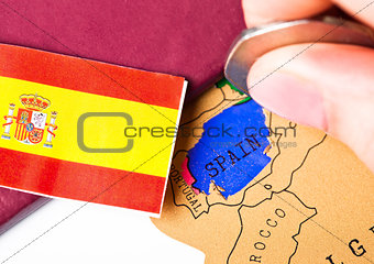 Travel holiday to Spain concept with passport