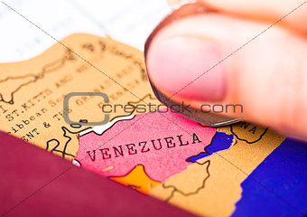 Travel holiday to Venezuela concept with passport