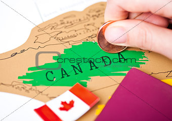 Travel holiday to Canada concept with passport