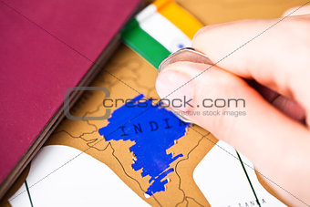 Travel holiday to India concept with passport