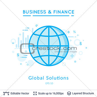 Global solutions symbol on white.