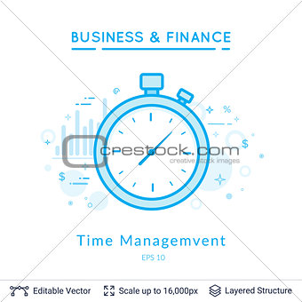 Stopwatch time management symbol on white.