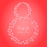 Elegant greeting card design with rose flowers for International Women s Day celebration on red shiny background. Vector illustration
