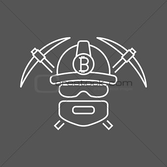 Miner bitoins logo. Mining Bitcoin Crypto Currencies. Bitcoin-miner with 2 pickaxe. Vector illustration