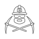Miner logo. Mining Bitcoin Crypto Currencies. Worker with pickaxe. Editable Stroke.