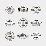 set of vintage muscle car garage logos. vector illustration