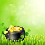 Pot of gold on a green background
