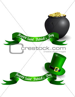 St.Patrick s Day banner set with pot and gold eprechaun hat