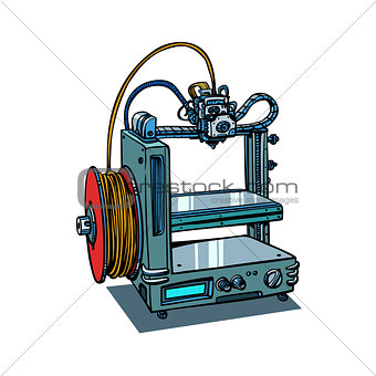 3D printer manufacturing isolated on white background