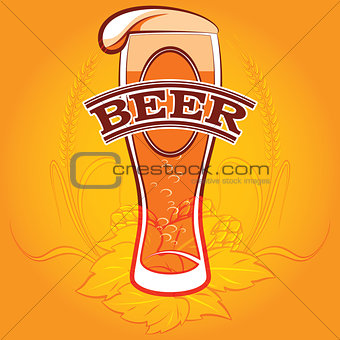 vector color poster with a glass of beer and hops
