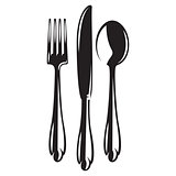 vector monochrome set of cutlery - fork spoon knife