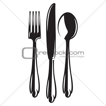 vector monochrome set of cutlery - fork spoon knife