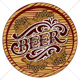 vector color illustration with beer barrel and hop