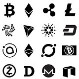 Cryptocurrency signs and symbols icon set