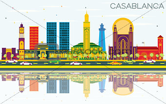 Casablanca Morocco City Skyline with Color Buildings, Blue Sky a