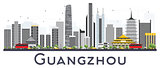 Guangzhou China City Skyline with Gray Buildings Isolated on Whi