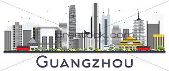 Guangzhou China City Skyline with Gray Buildings Isolated on Whi