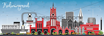 Kaliningrad Russia City Skyline with Color Buildings and Blue Sk