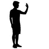 Silhouette of People with a raised hand on White Background