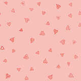 chaotic vector pink doodle hearts seamless pattern - for Valentine's day