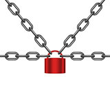 Black chains locked by padlock in red design