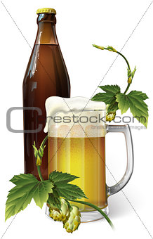 beer mug, hop, bottle