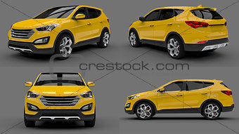 Set compact city crossover yellow color on a gray background. 3d rendering.