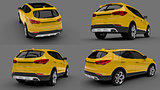 Set compact city crossover yellow color on a gray background. 3d rendering.