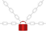 White chains locked by padlock in red design