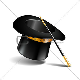 Magic hat and wand isolated on white