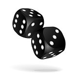 Black dice with white pips on the white background