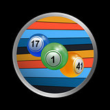 Trio of bingo lottery balls on striped border