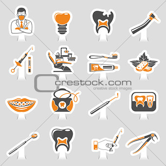 Dental Services sticker two color Sticker Icons Set