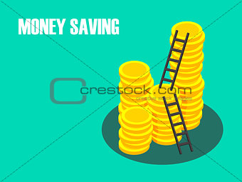 Pile of Coins with Ladder to the Top, Money Saving Concept