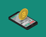 Bitcoin Trading Application on Smartphone in Simple Isometric St
