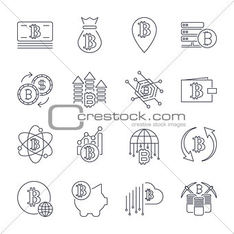 Blockchain cryptocurrency line icon set included the icons as e wallet digital block money. Editable Stroke.