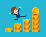Businessman are happy at the bitcoin prices up. Cryptocurrency m