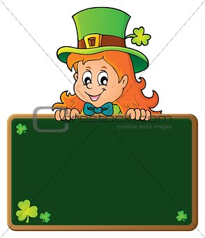 Leprechaun girl holding greenboard 1