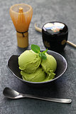 homemade matcha green tea ice cream, japanese dessert