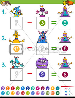 maths subtraction game with monster characters