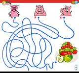 paths maze game with pigs and apples