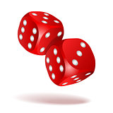 Red dice with white pips on the white background