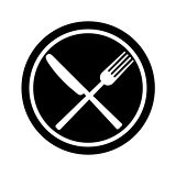 Fork and knife on plate background