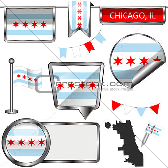 Glossy icons with flag of Chicago