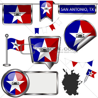 Glossy icons with flag of San Antonio