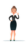 Well done. Good work. Beautiful cartoon businesswoman smiling and showing OK sign.