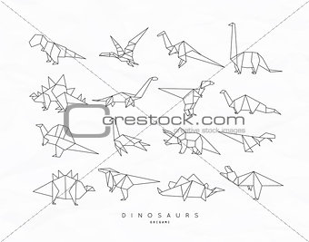 Dinosaurus origami set flat