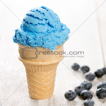Blue ice cream waffle cone 