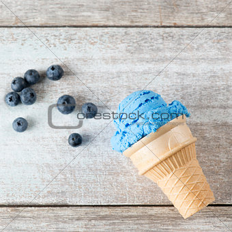 Top view blue ice cream 